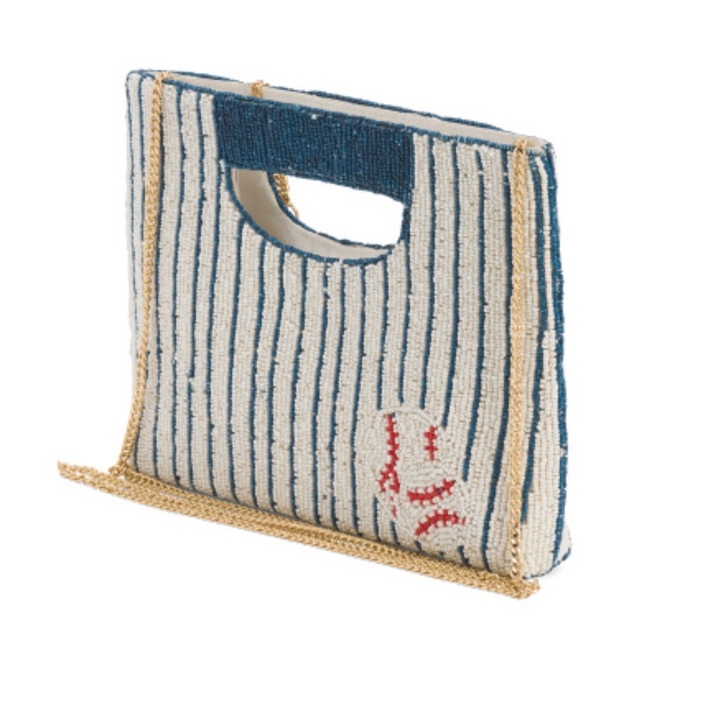 ⚾️ New Release Beaded Baseball Pattern Blue & White Stripe Bag - Picture 2 of 2